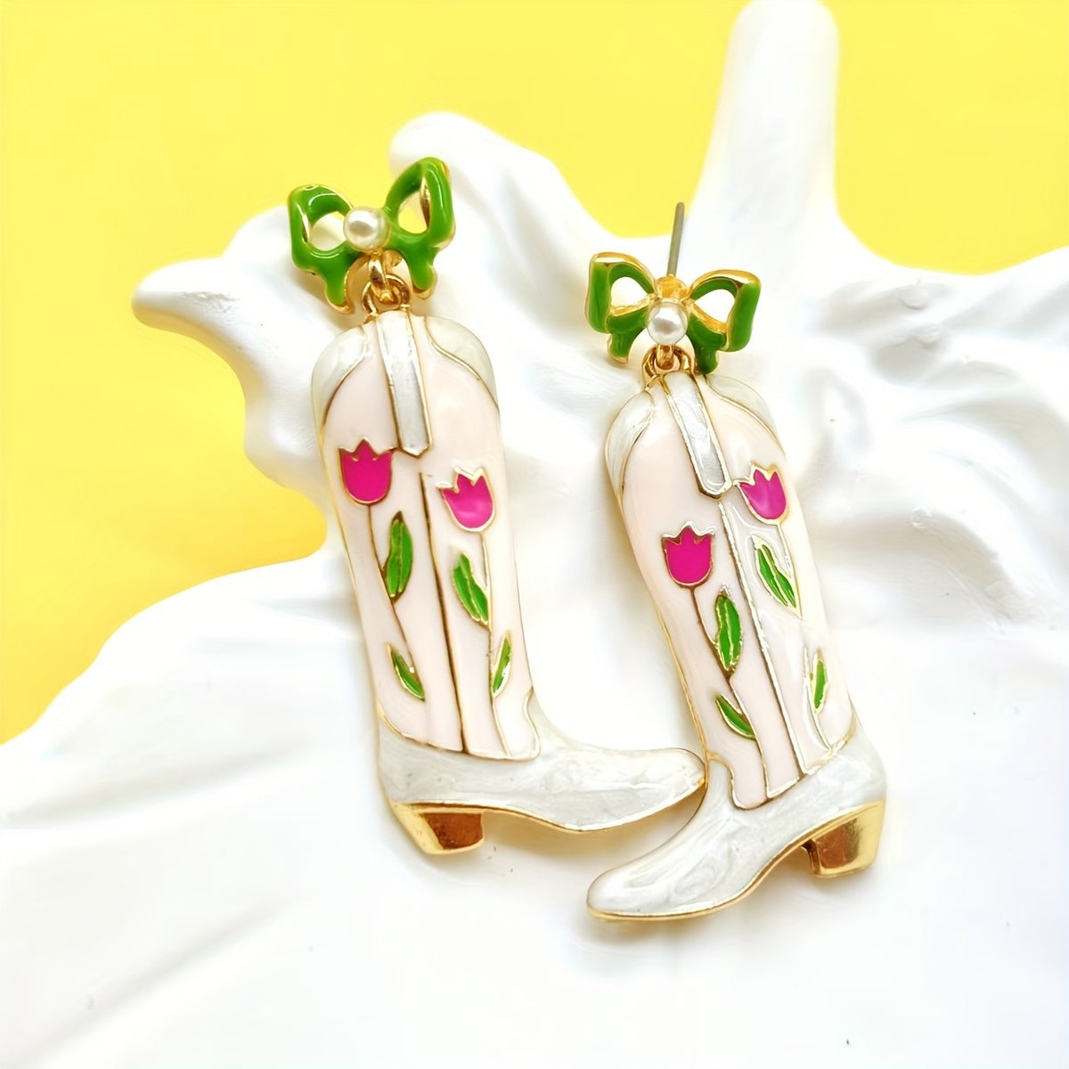 18k Dainty Floral Cowboy Boot Earrings