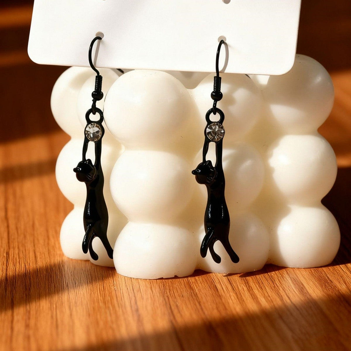 Quirky Black Cat Drop Earrings