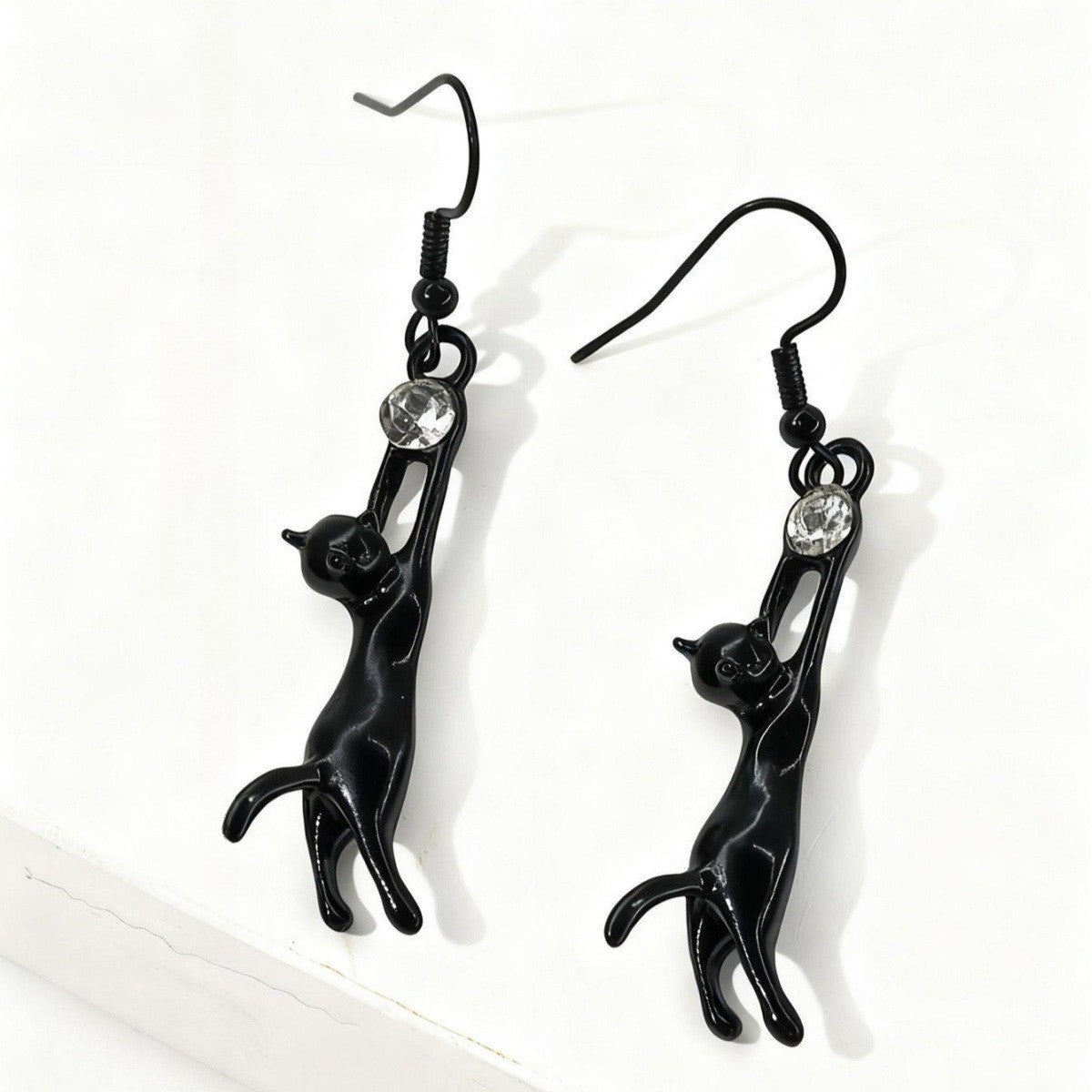 Quirky Black Cat Drop Earrings