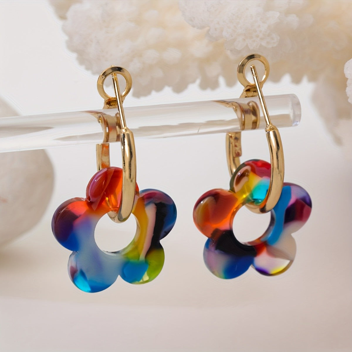 Colorful Acrylic Flower Hoop Earrings