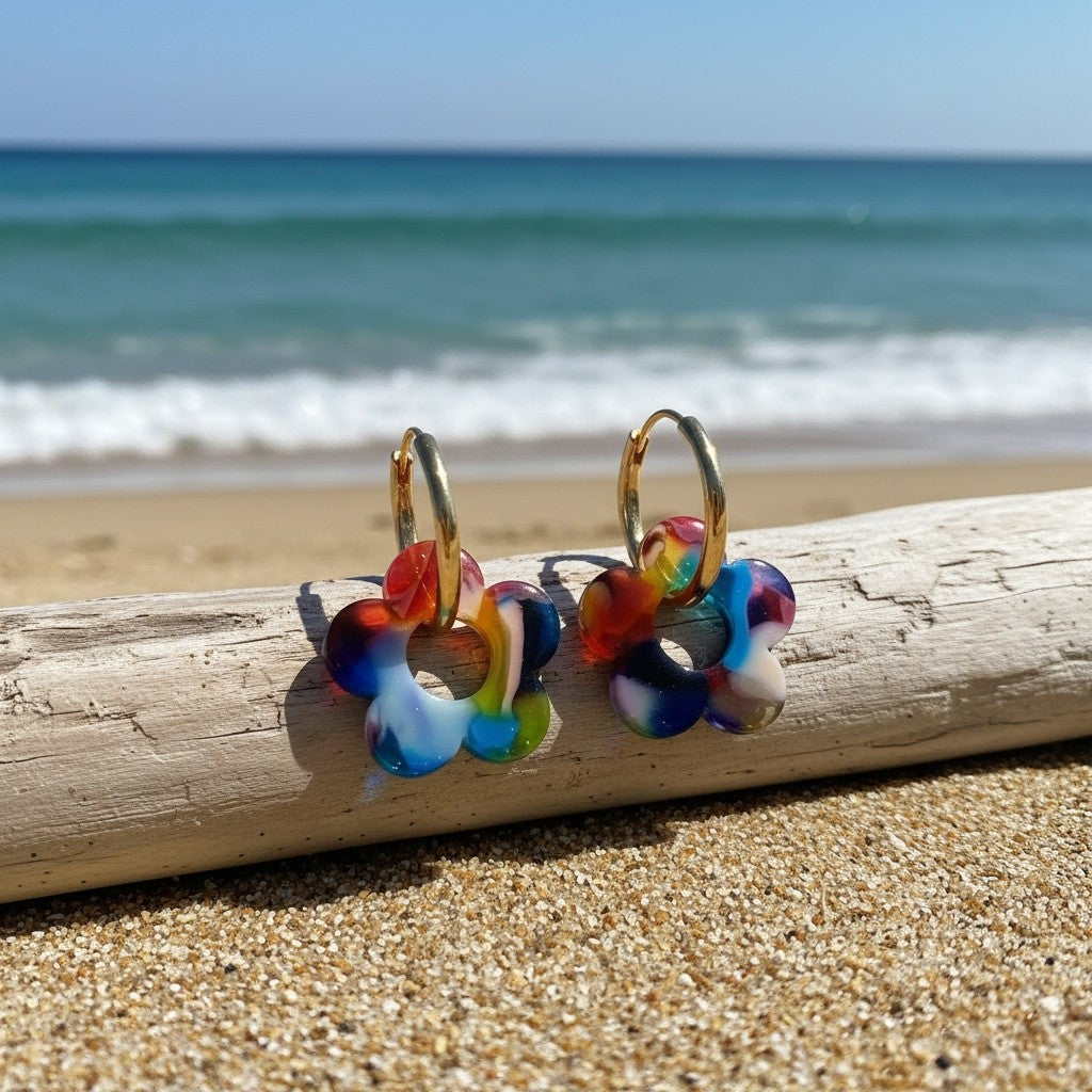 Colorful Acrylic Flower Hoop Earrings