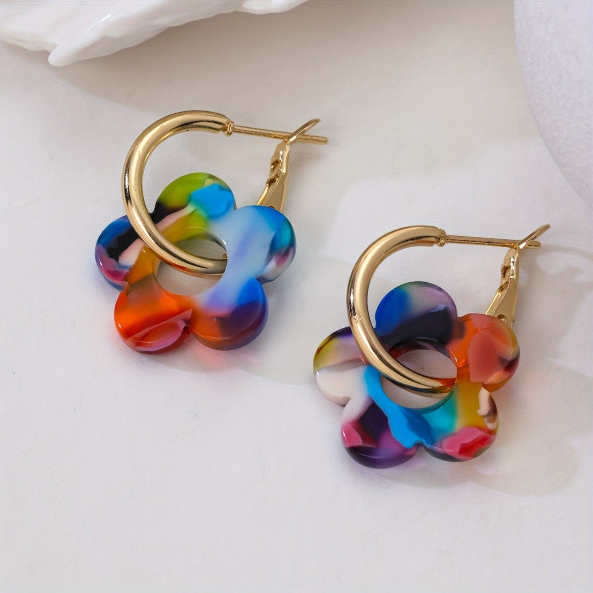 Colorful Acrylic Flower Hoop Earrings