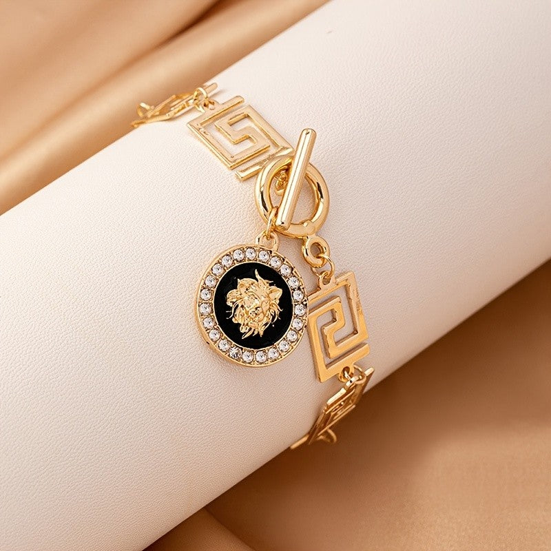 Boho Greek Key Medallion Anklet