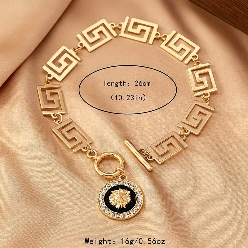 Boho Greek Key Medallion Anklet