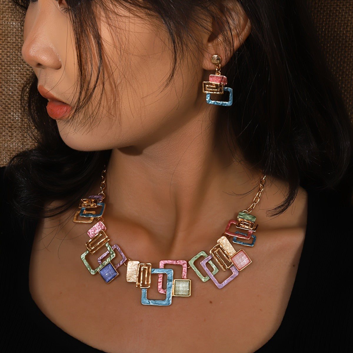 Boho Colorful Geometric Necklace Set