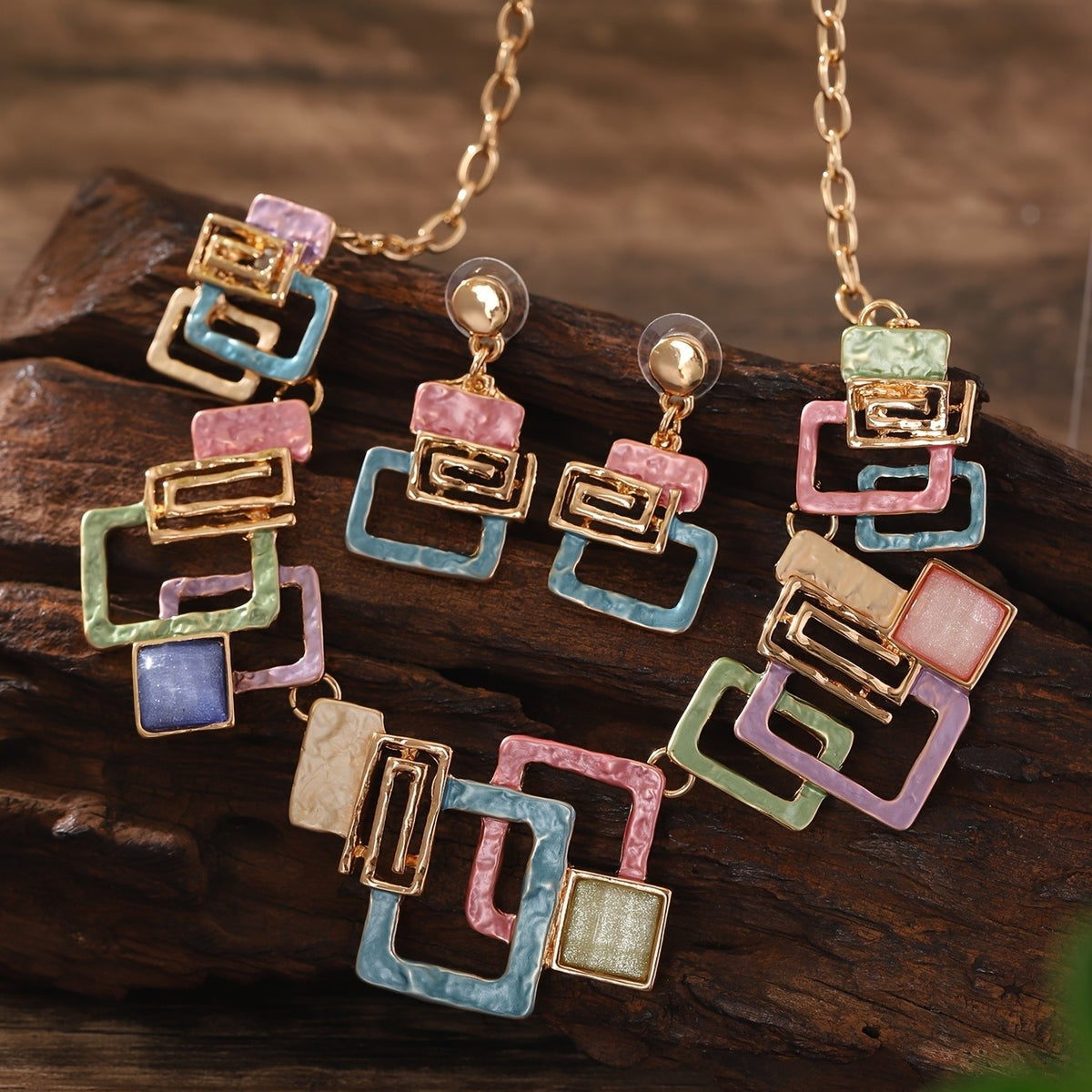 Boho Colorful Geometric Necklace Set