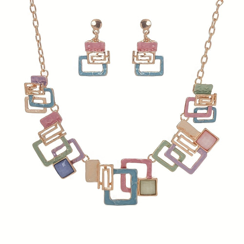 Boho Colorful Geometric Necklace Set