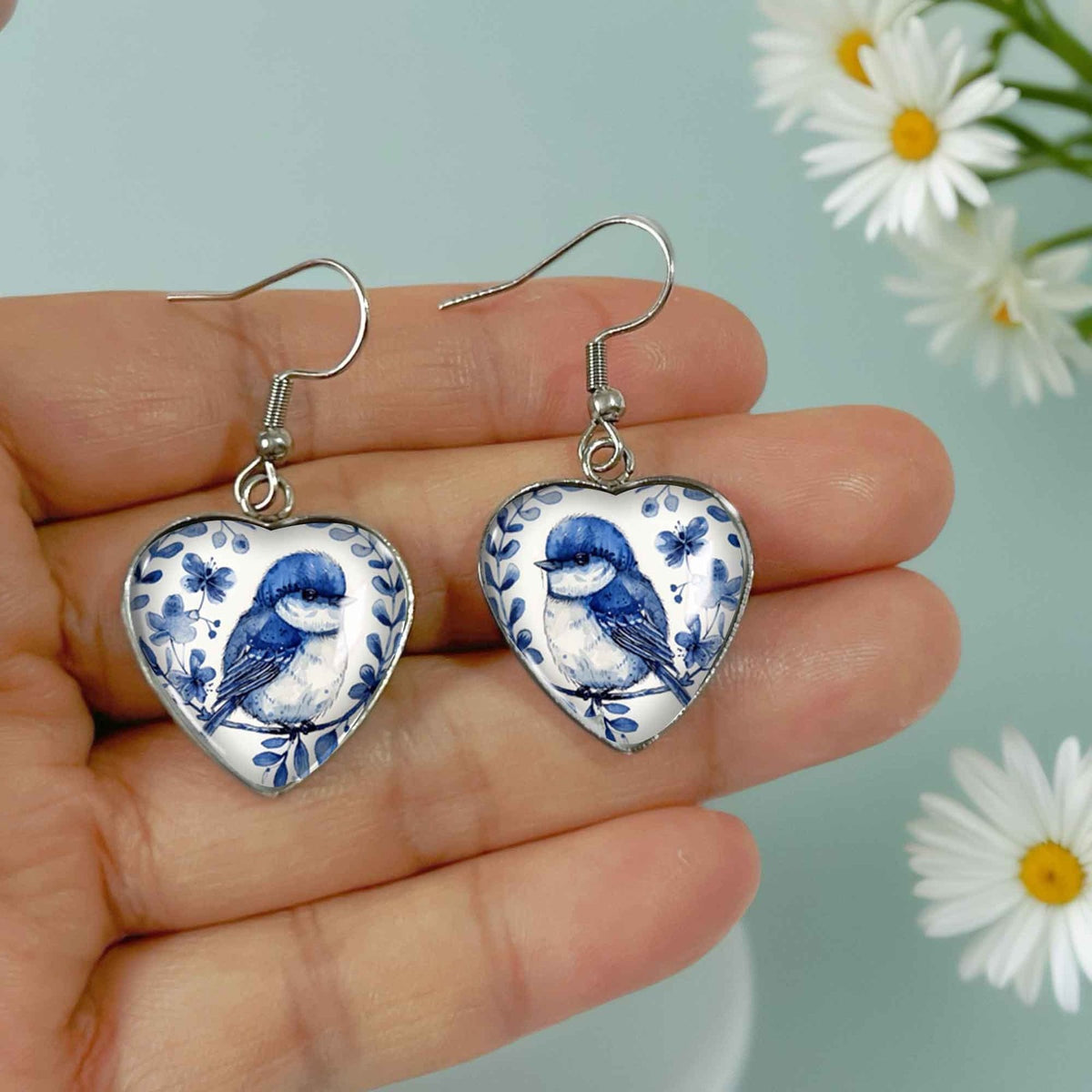 Elegant Bluebird Heart Earrings