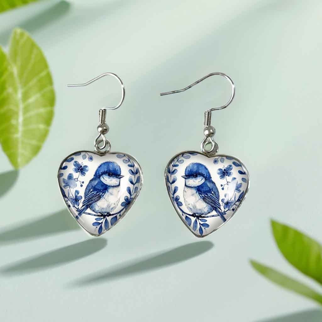 Elegant Bluebird Heart Earrings