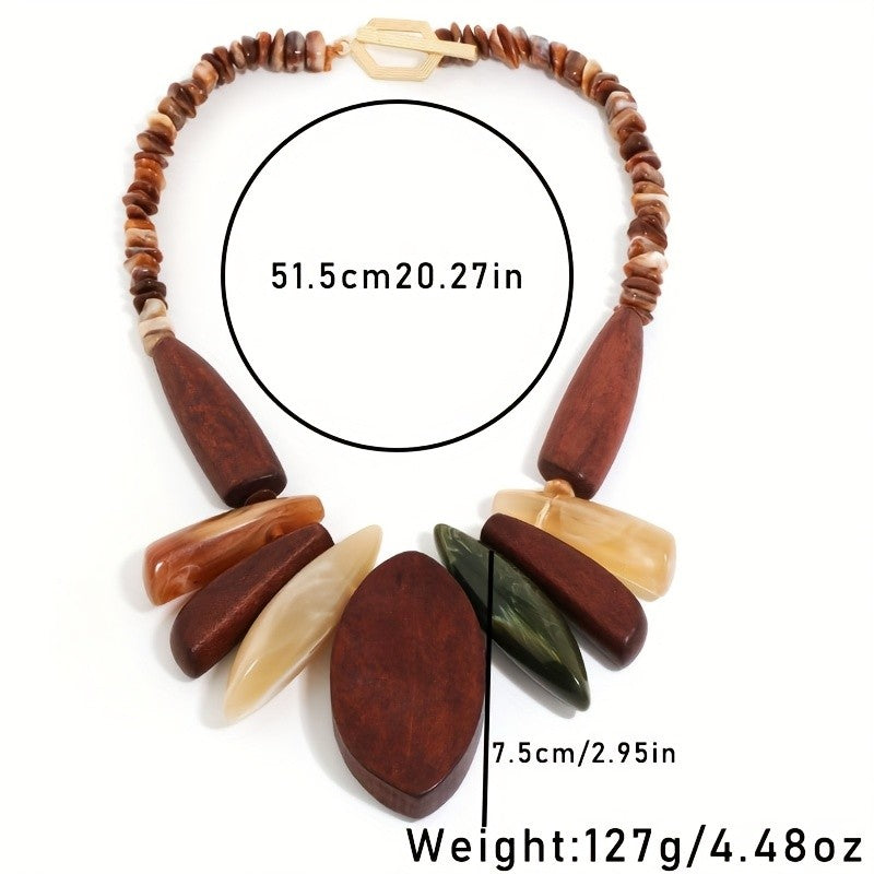 Boho Vintage Wood Floral Necklace