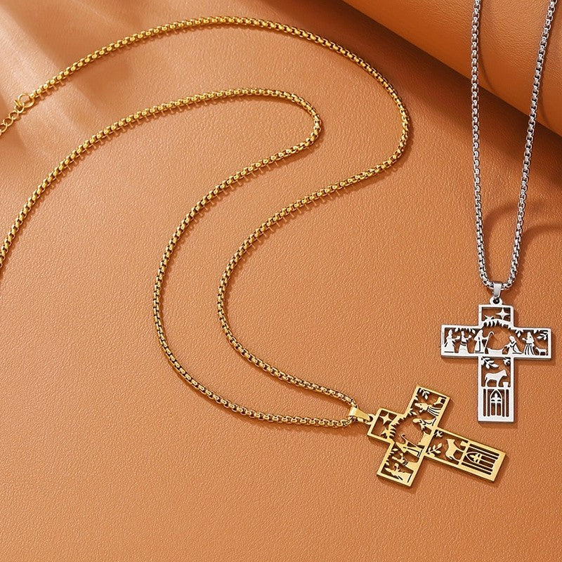 Classy Nativity Scene Cross Necklace