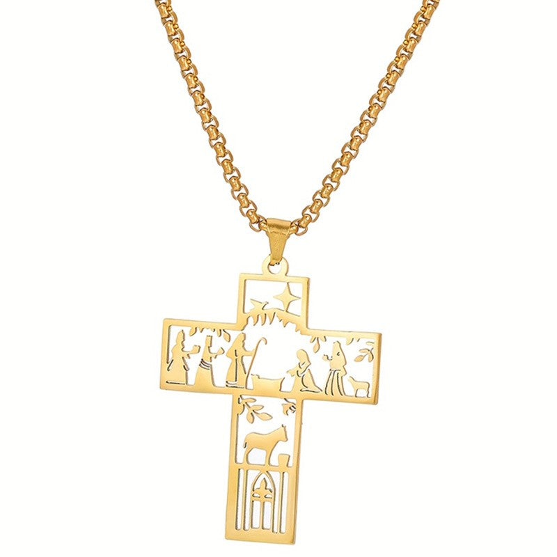 Classy Nativity Scene Cross Necklace