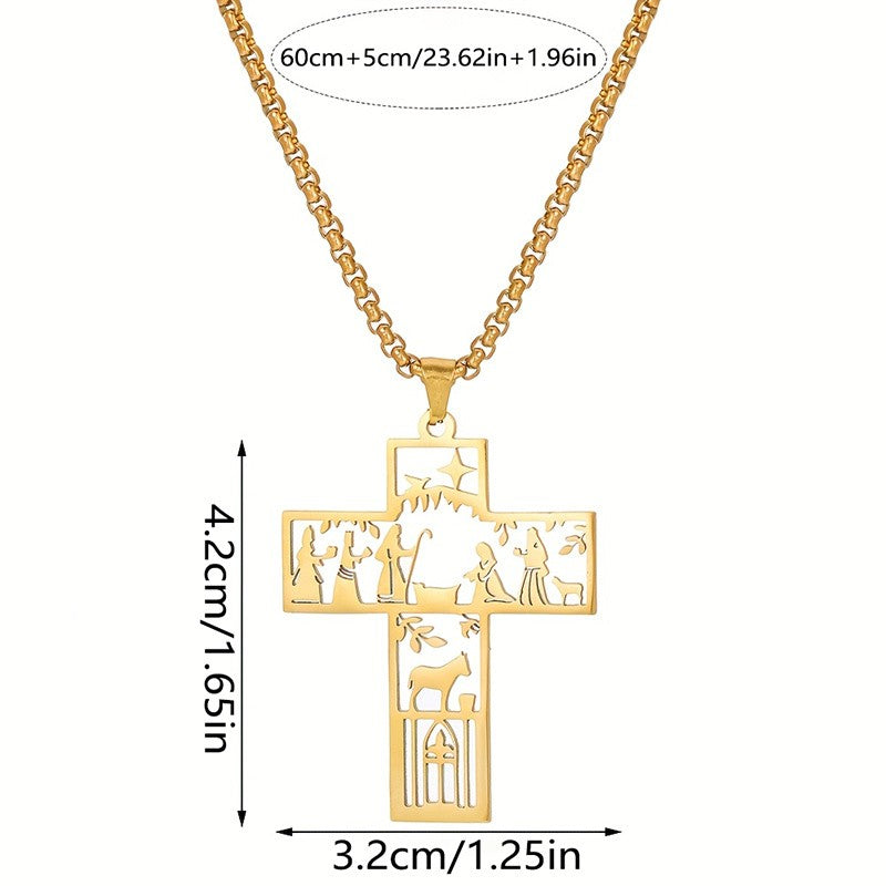 Classy Nativity Scene Cross Necklace