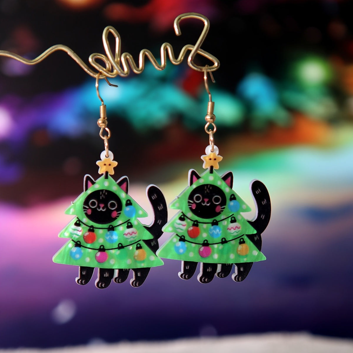 14k Cute Christmas Cat Earrings