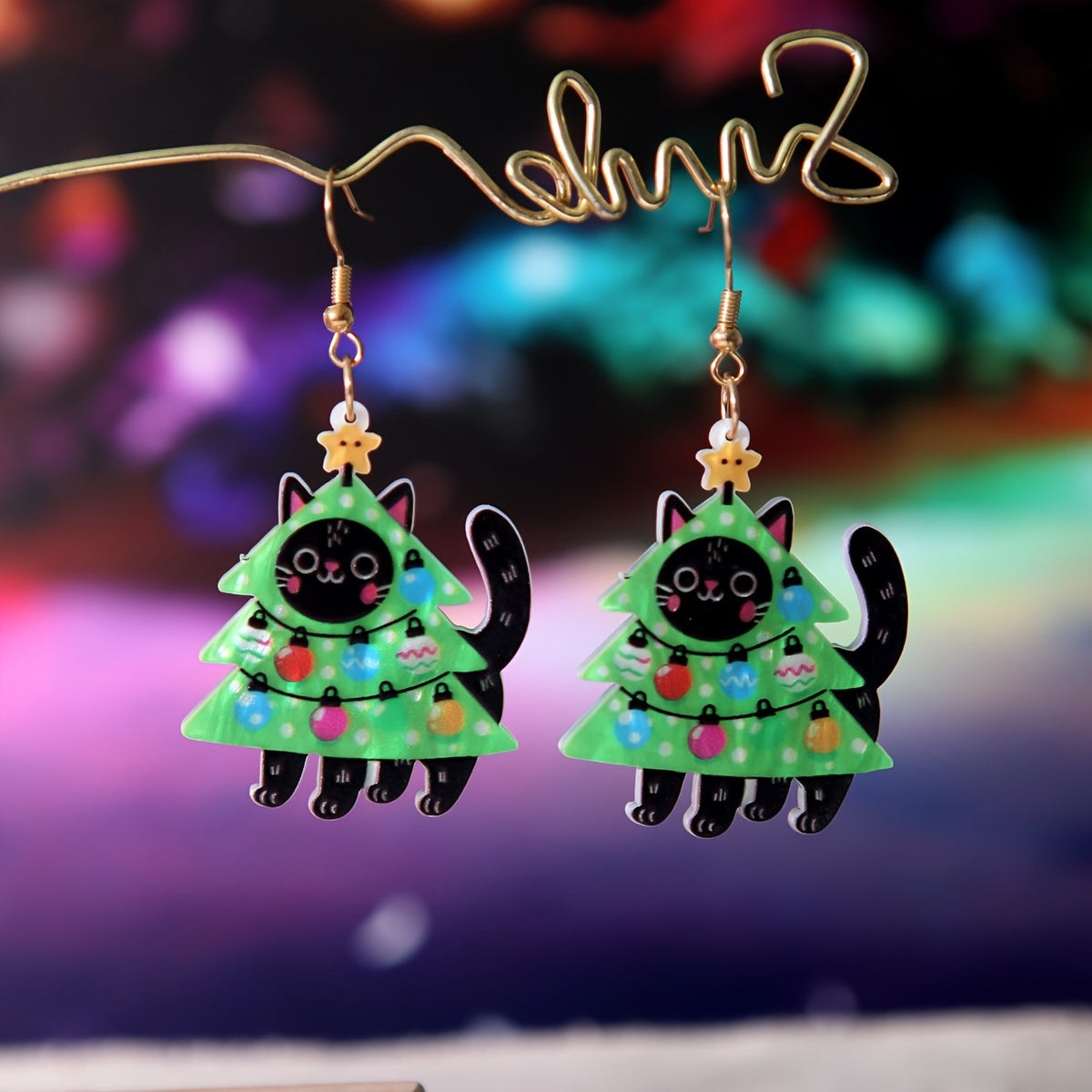 14k Cute Christmas Cat Earrings