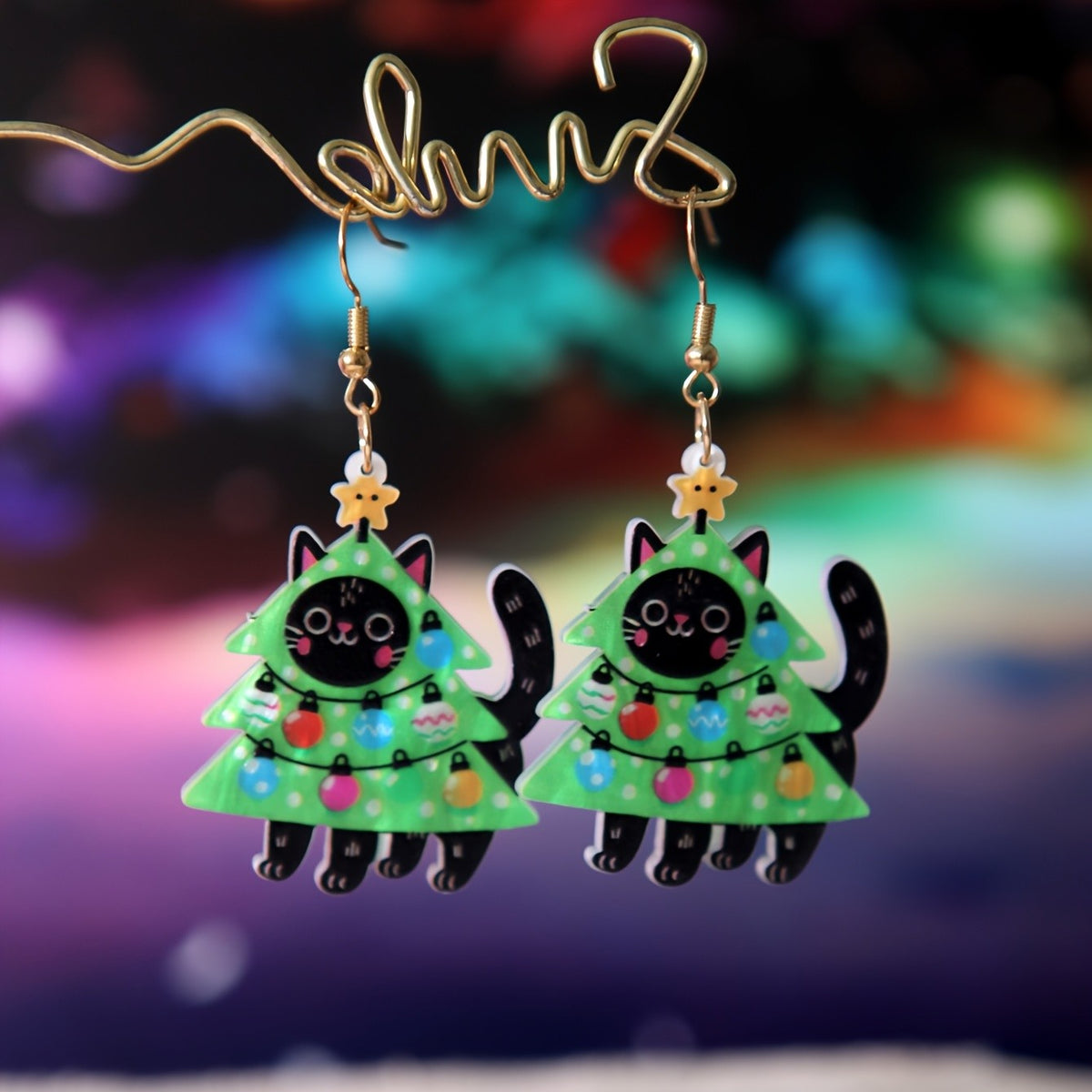 14k Cute Christmas Cat Earrings