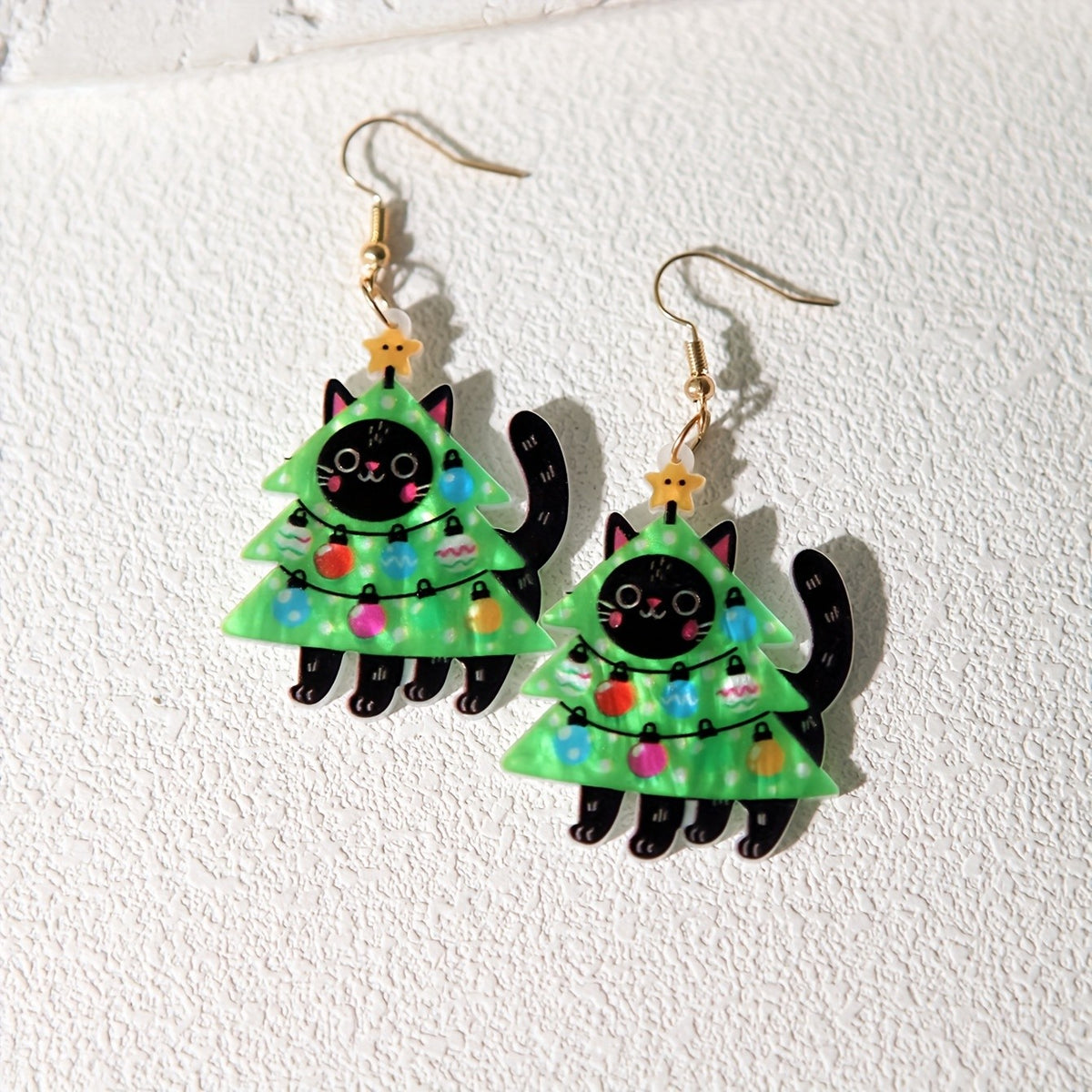 14k Cute Christmas Cat Earrings