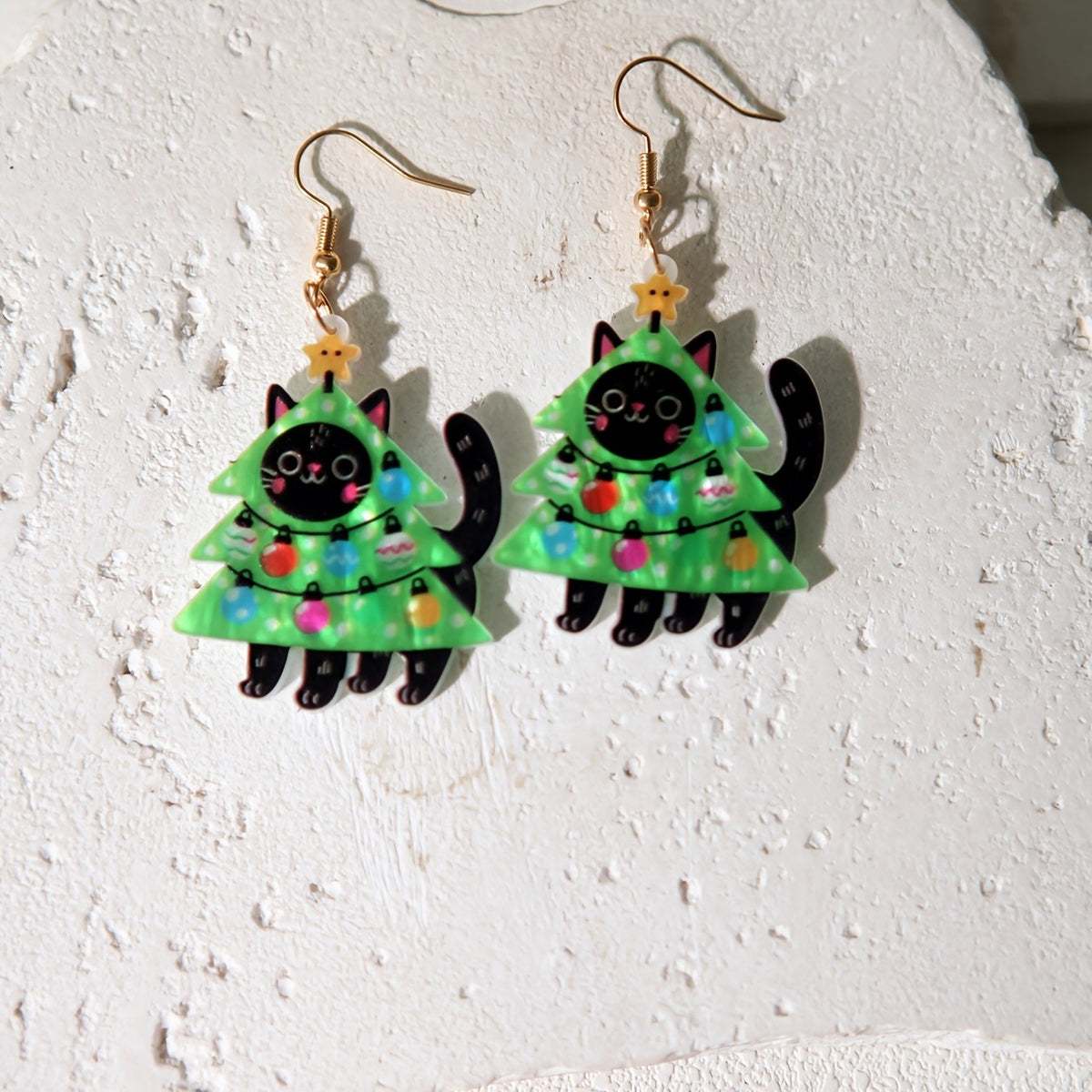 14k Cute Christmas Cat Earrings
