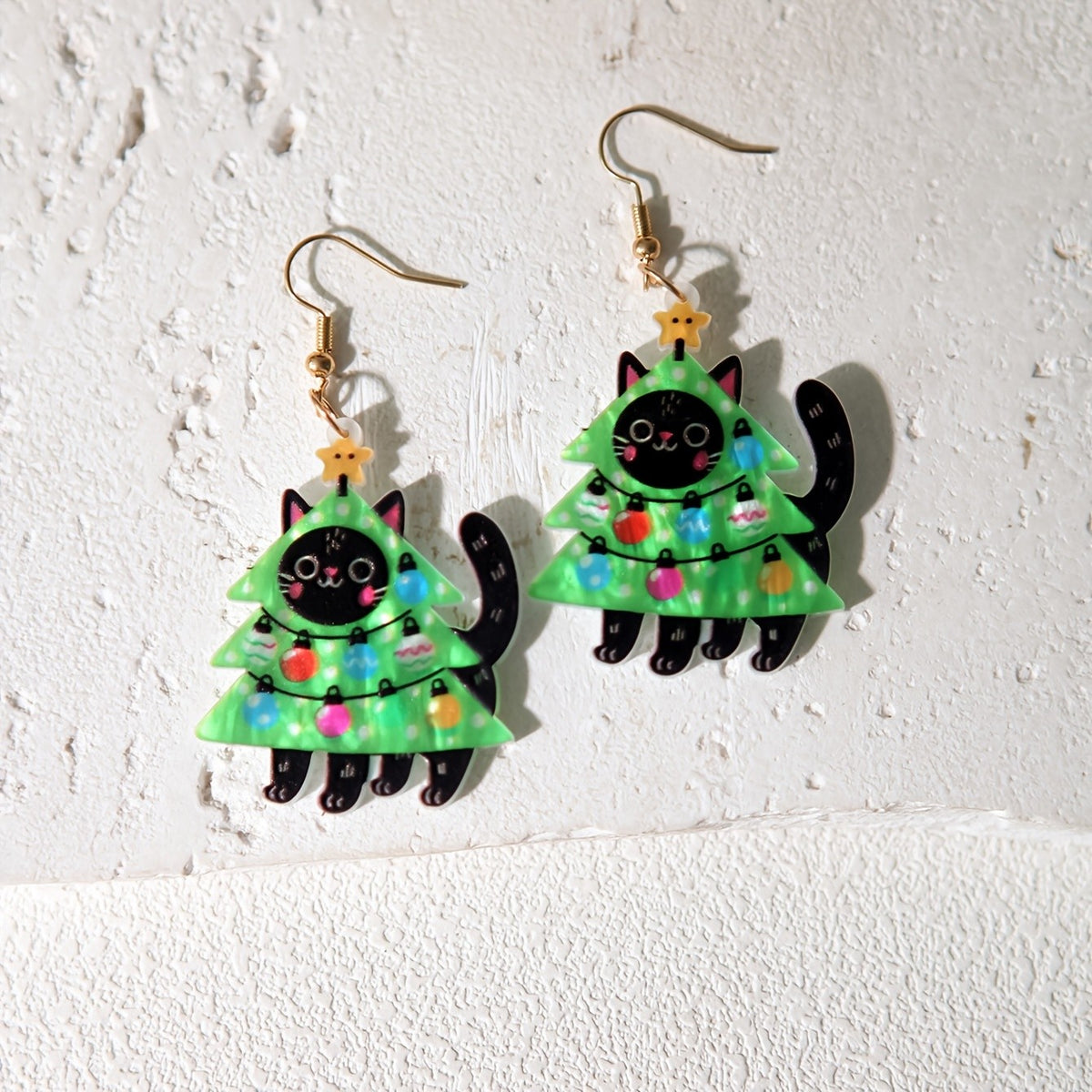 14k Cute Christmas Cat Earrings