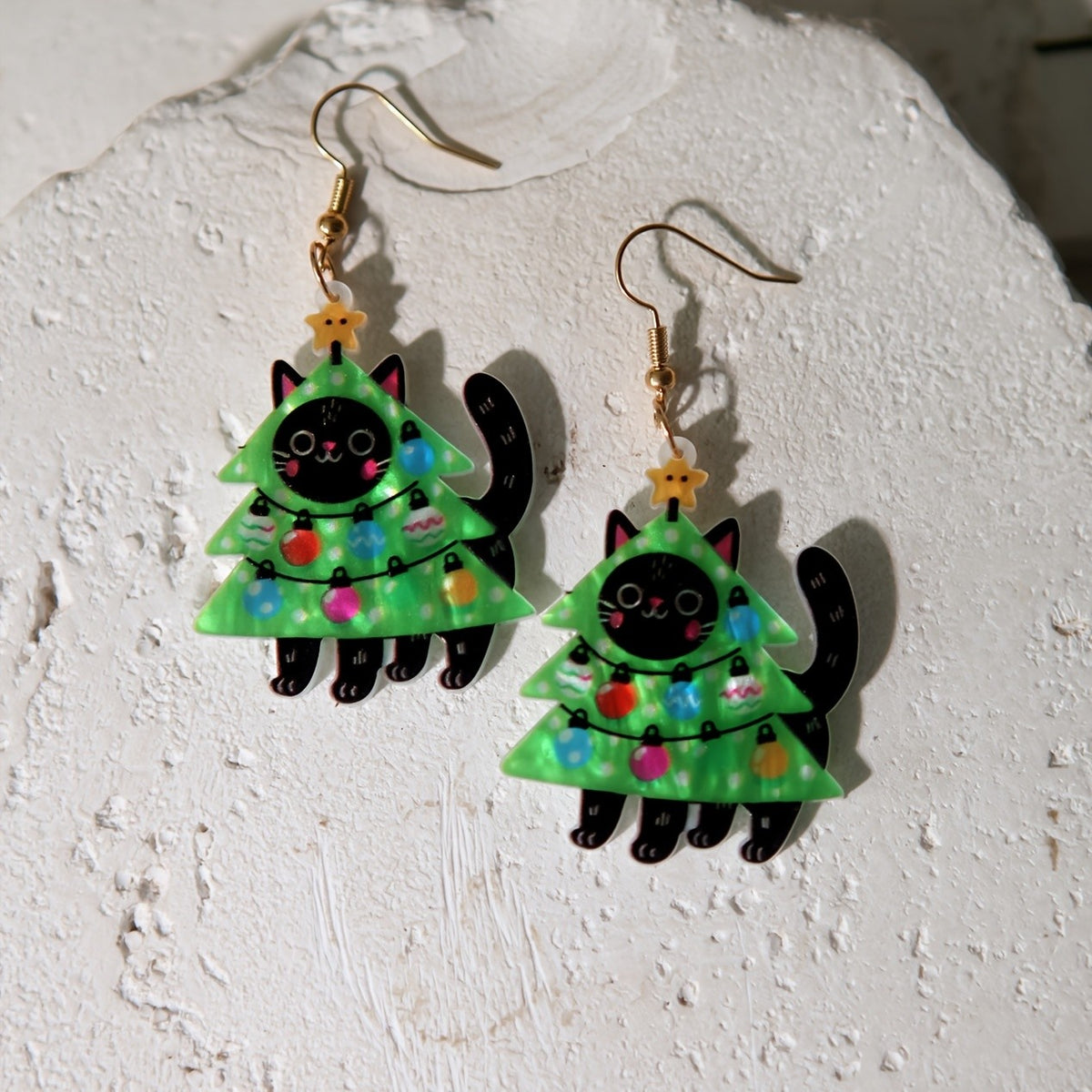 14k Cute Christmas Cat Earrings