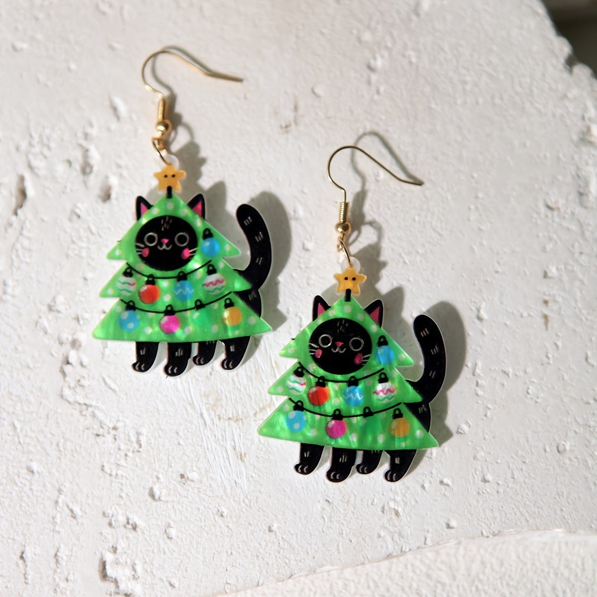 14k Cute Christmas Cat Earrings