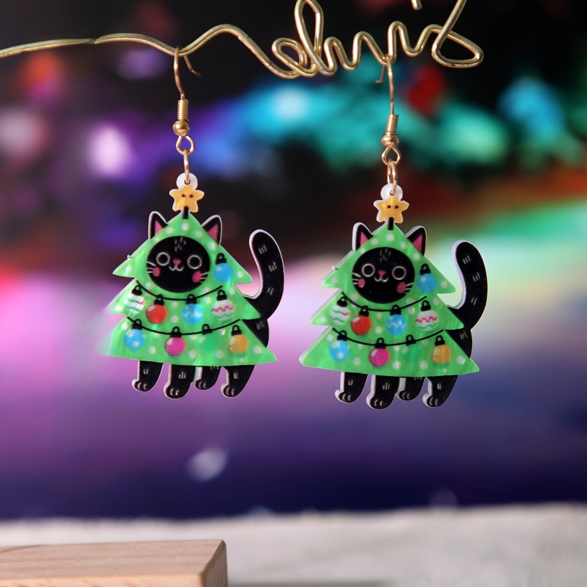 14k Cute Christmas Cat Earrings