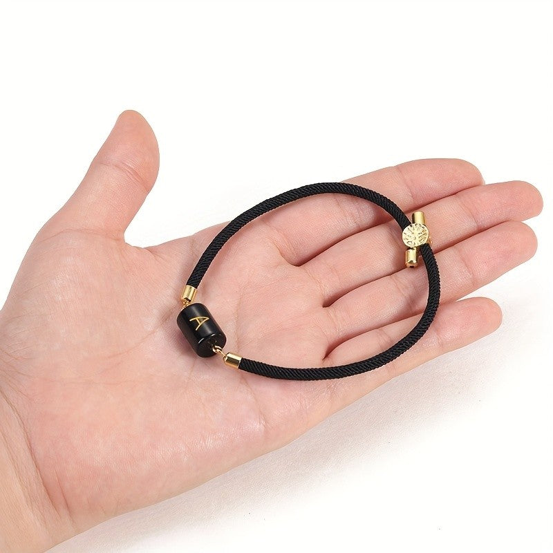 Adjustable Black Cord Initial Bracelet
