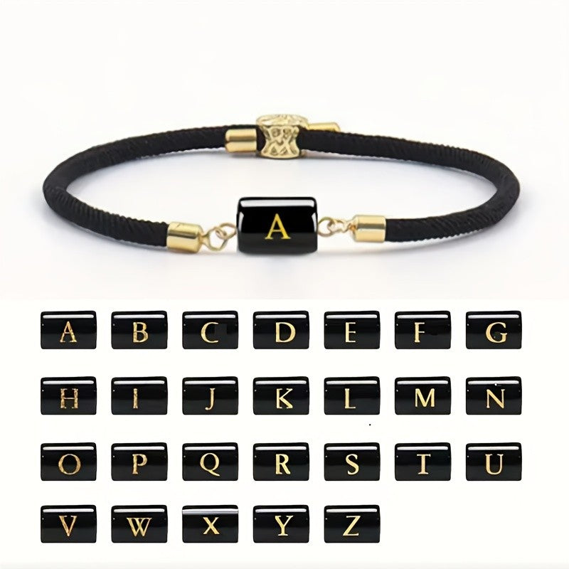 Adjustable Black Cord Initial Bracelet