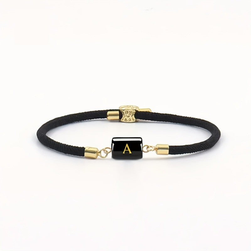 Adjustable Black Cord Initial Bracelet