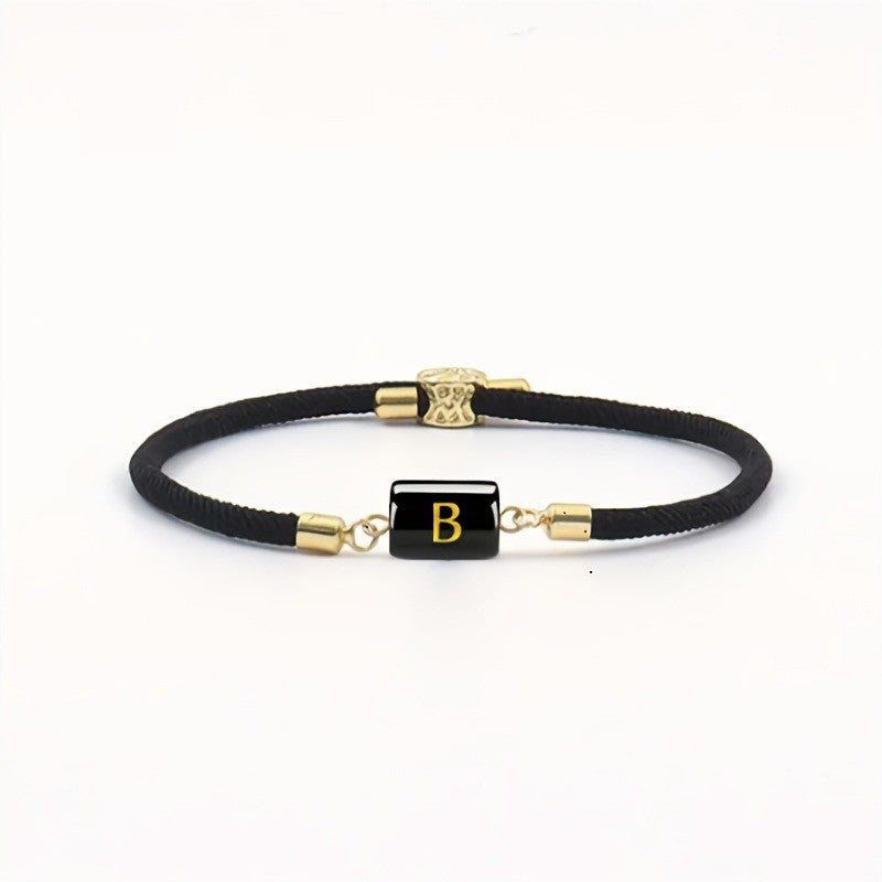 Adjustable Black Cord Initial Bracelet