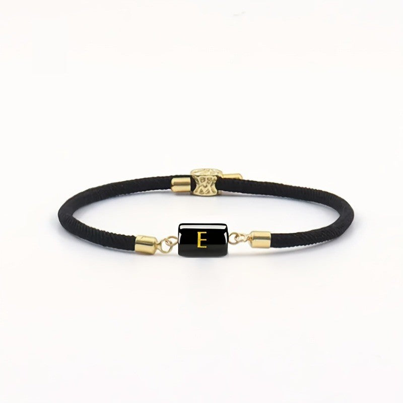 Adjustable Black Cord Initial Bracelet