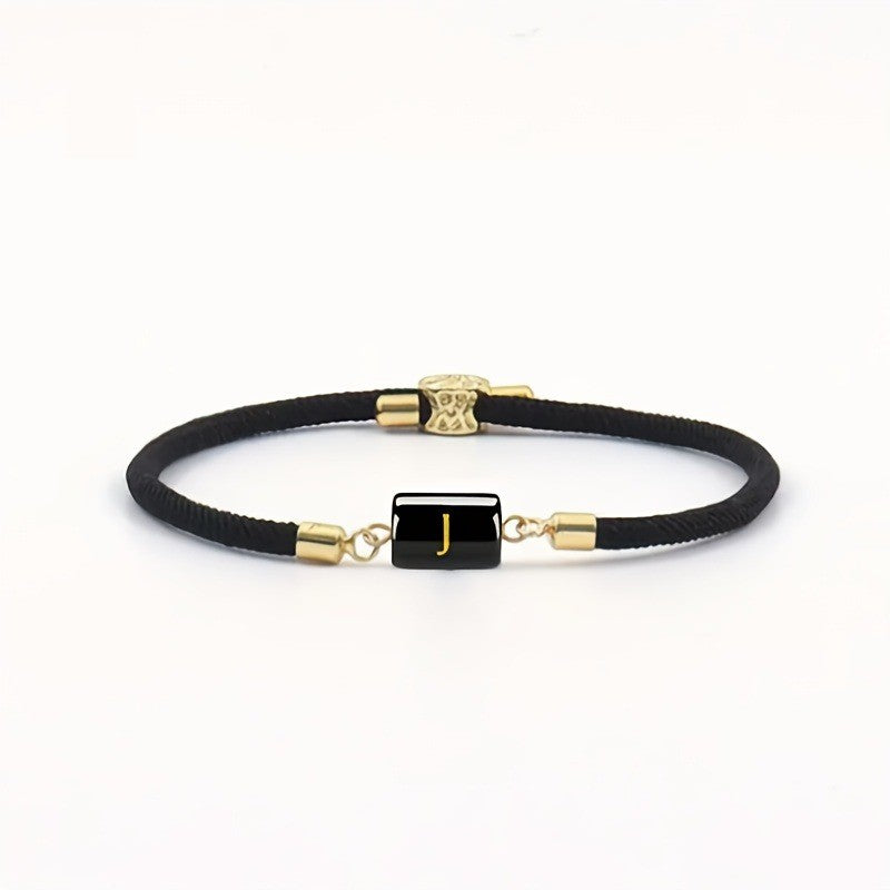 Adjustable Black Cord Initial Bracelet