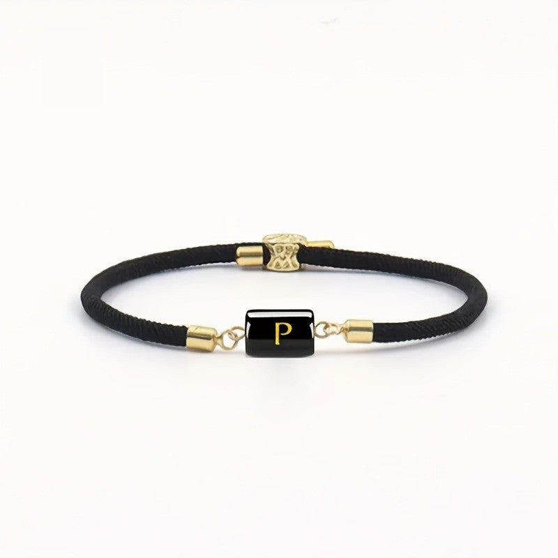 Adjustable Black Cord Initial Bracelet