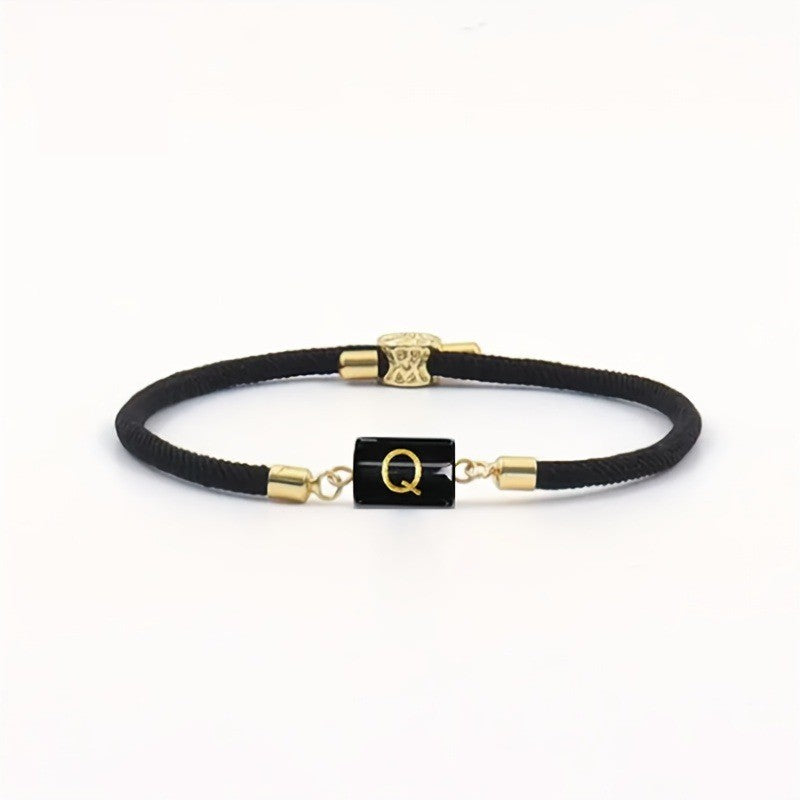 Adjustable Black Cord Initial Bracelet