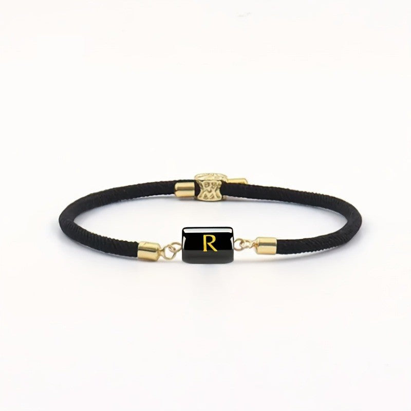 Adjustable Black Cord Initial Bracelet