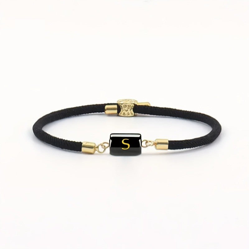 Adjustable Black Cord Initial Bracelet