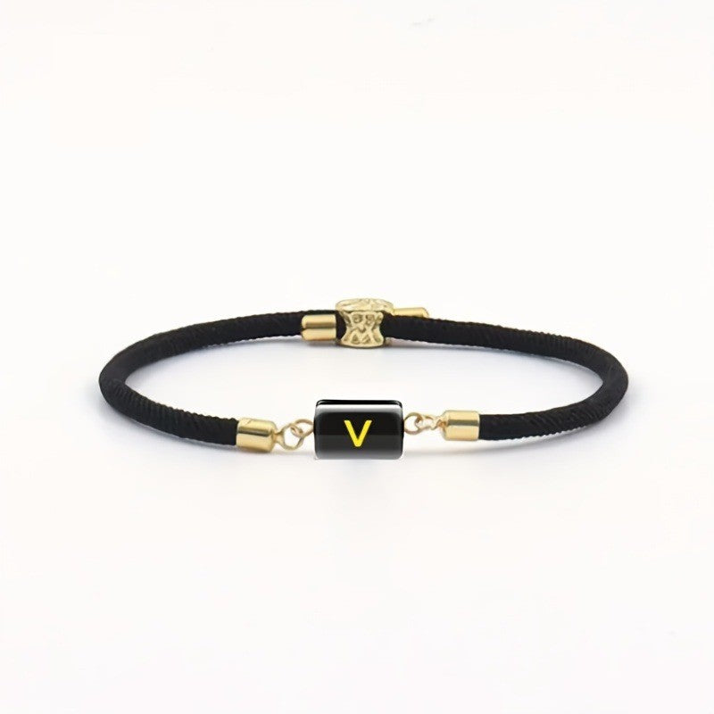 Adjustable Black Cord Initial Bracelet