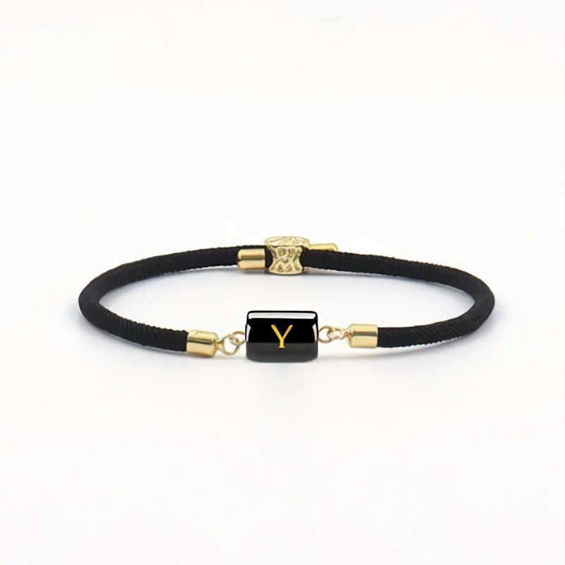 Adjustable Black Cord Initial Bracelet