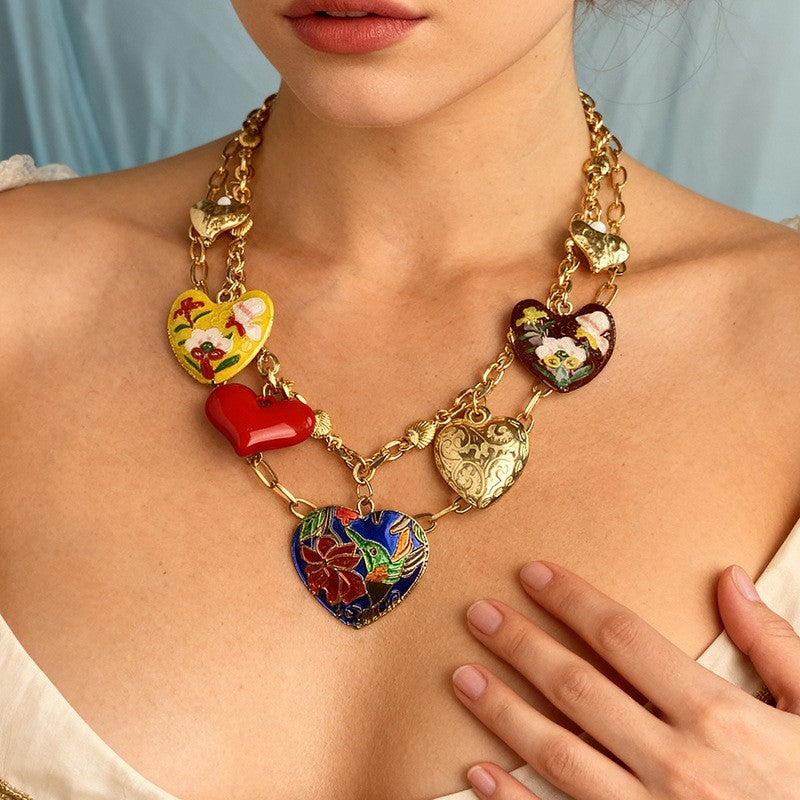 Boho Enamel Heart Necklace