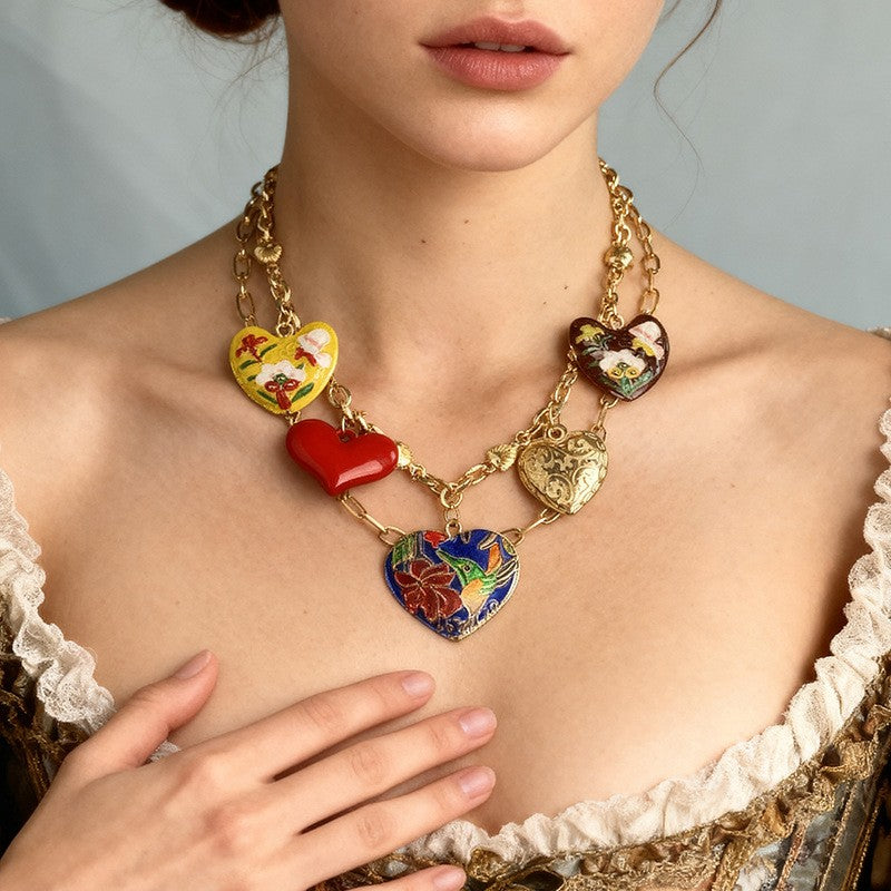 Boho Enamel Heart Necklace