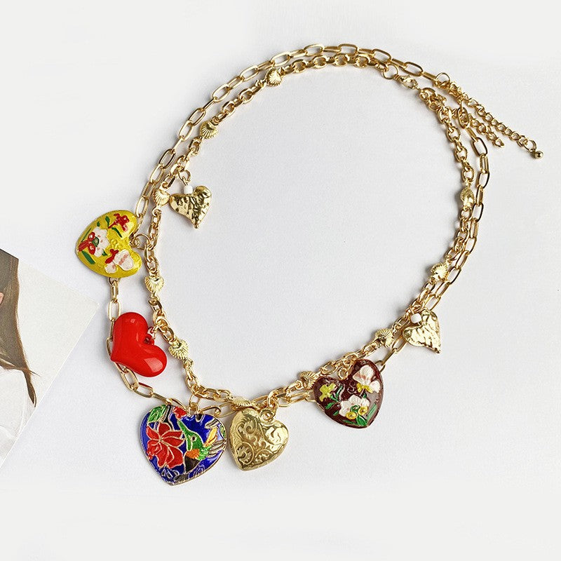 Boho Enamel Heart Necklace