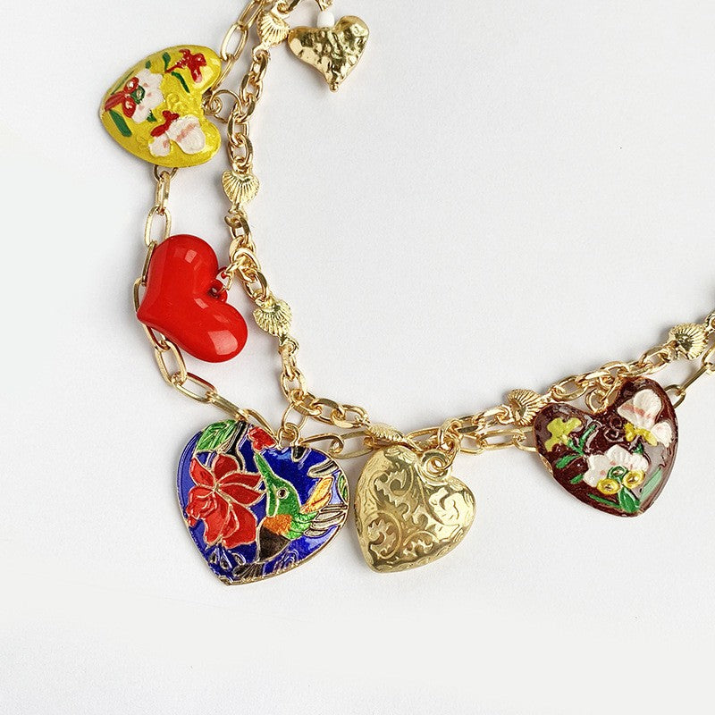 Boho Enamel Heart Necklace