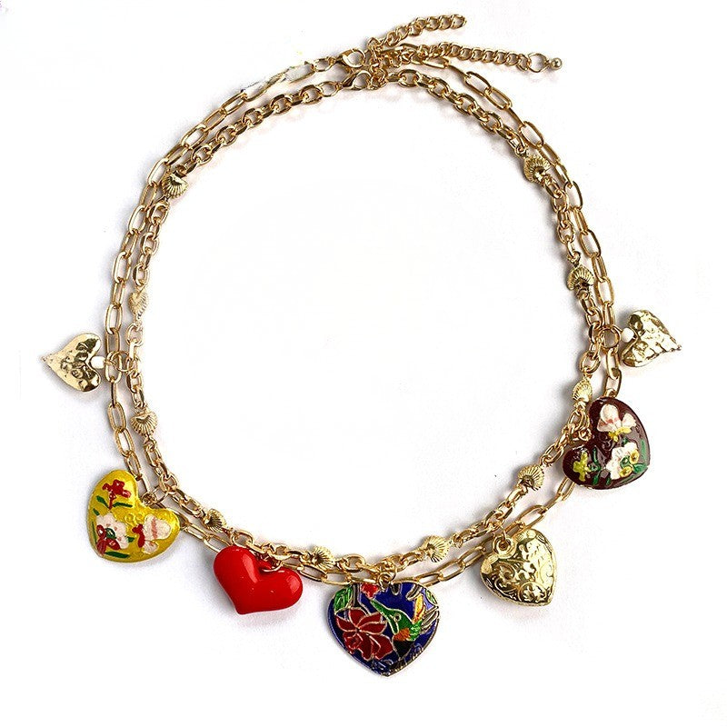 Boho Enamel Heart Necklace