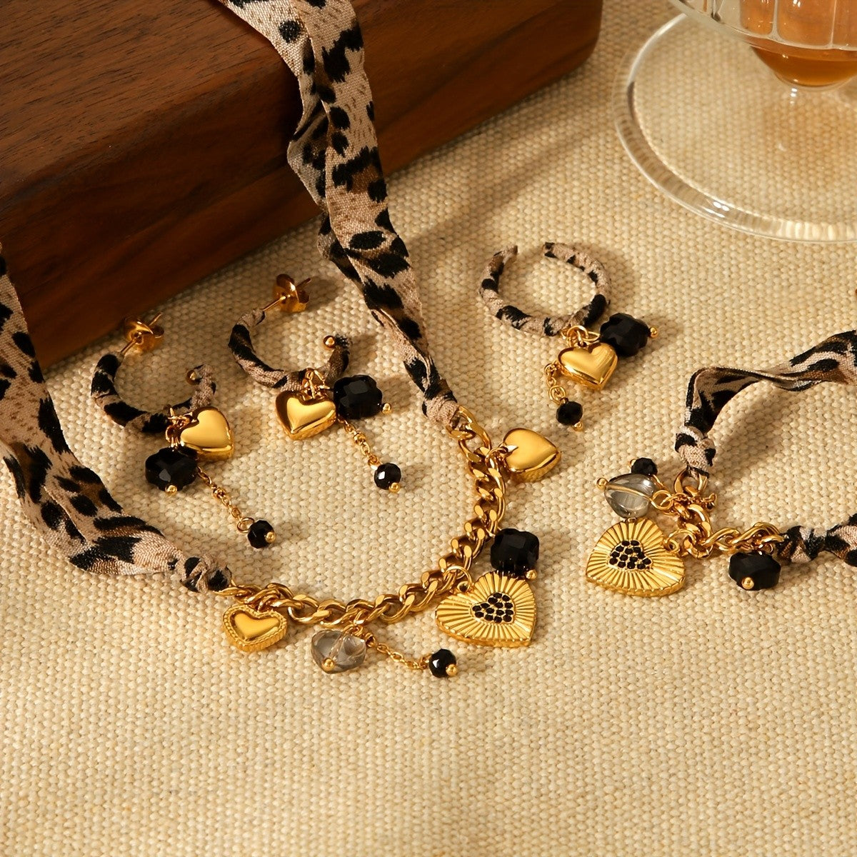 18k Boho Leopard Print Heart Jewelry Set