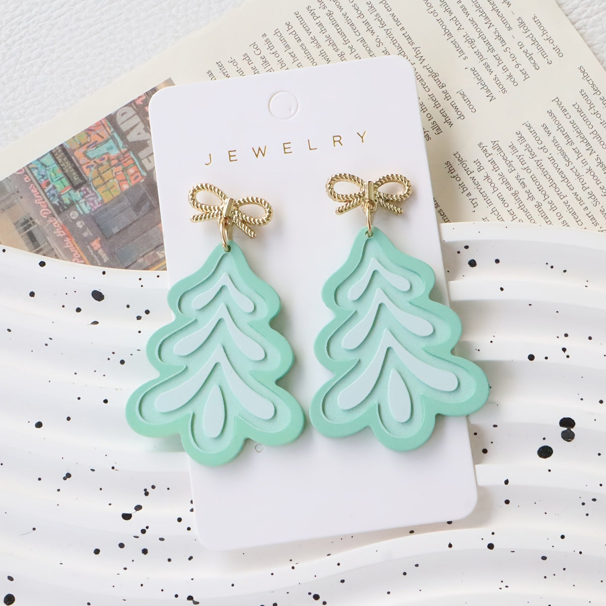 Cute Mint Christmas Tree Earrings