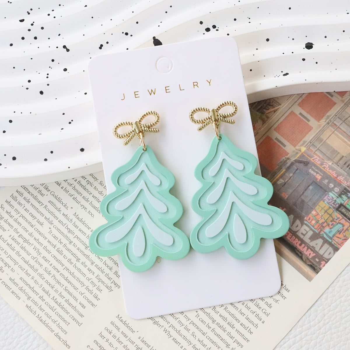 Cute Mint Christmas Tree Earrings