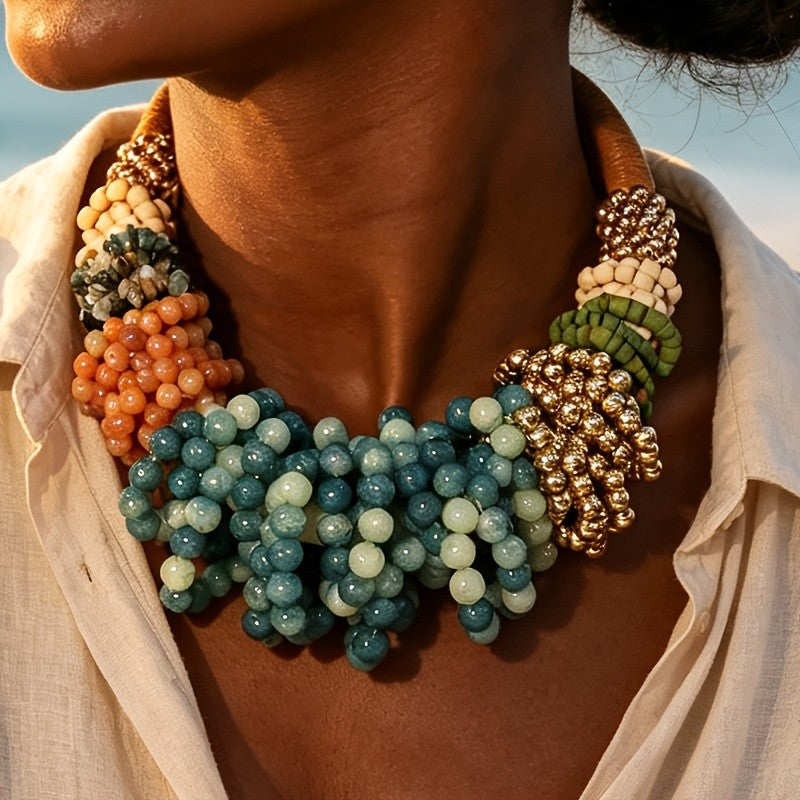 Boho Multi-Color Beaded Statement Necklace