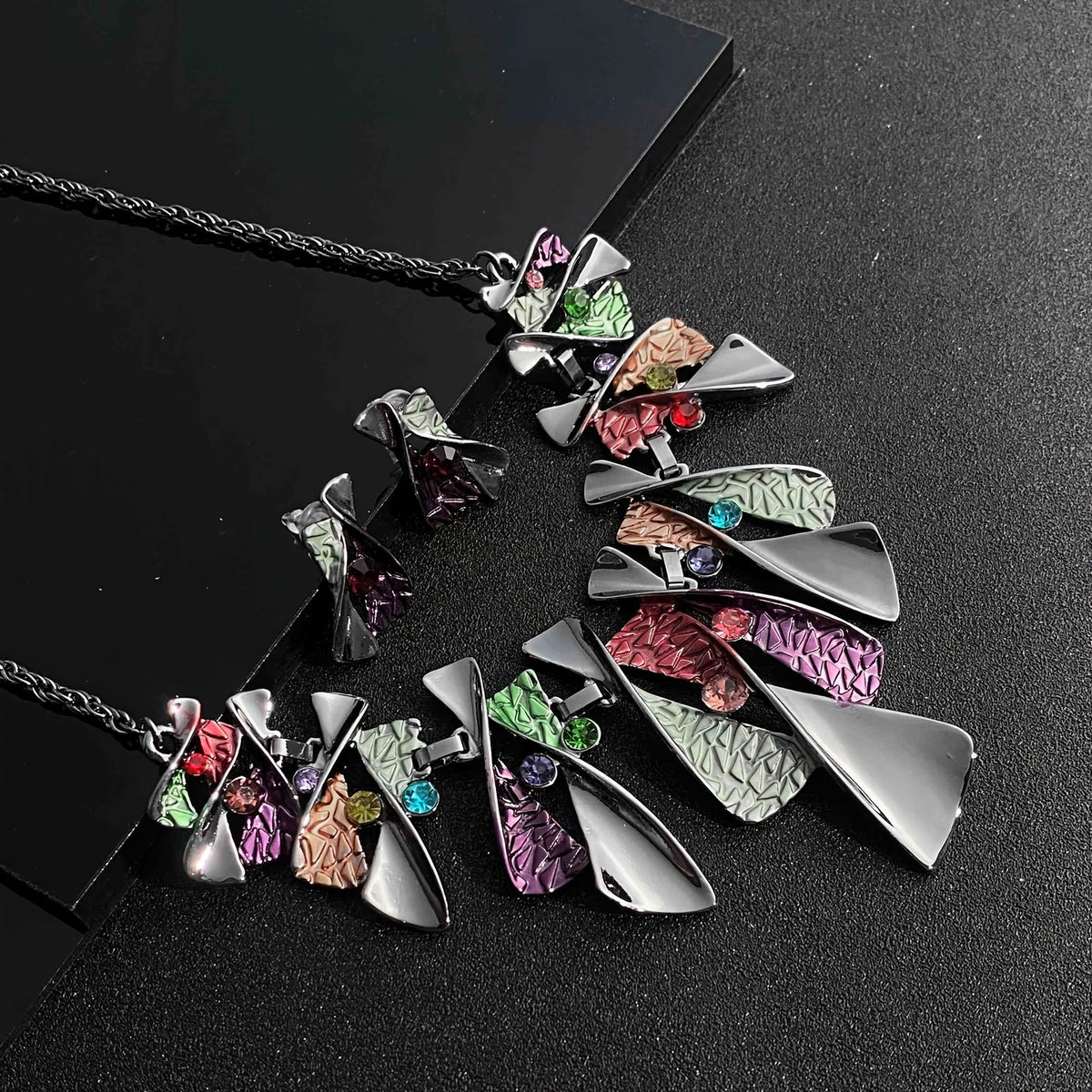 Boho Colorful Geometric Necklace & Earring Set