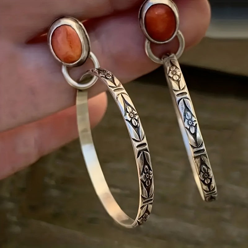 Boho Turquoise Textured Hoop Earrings
