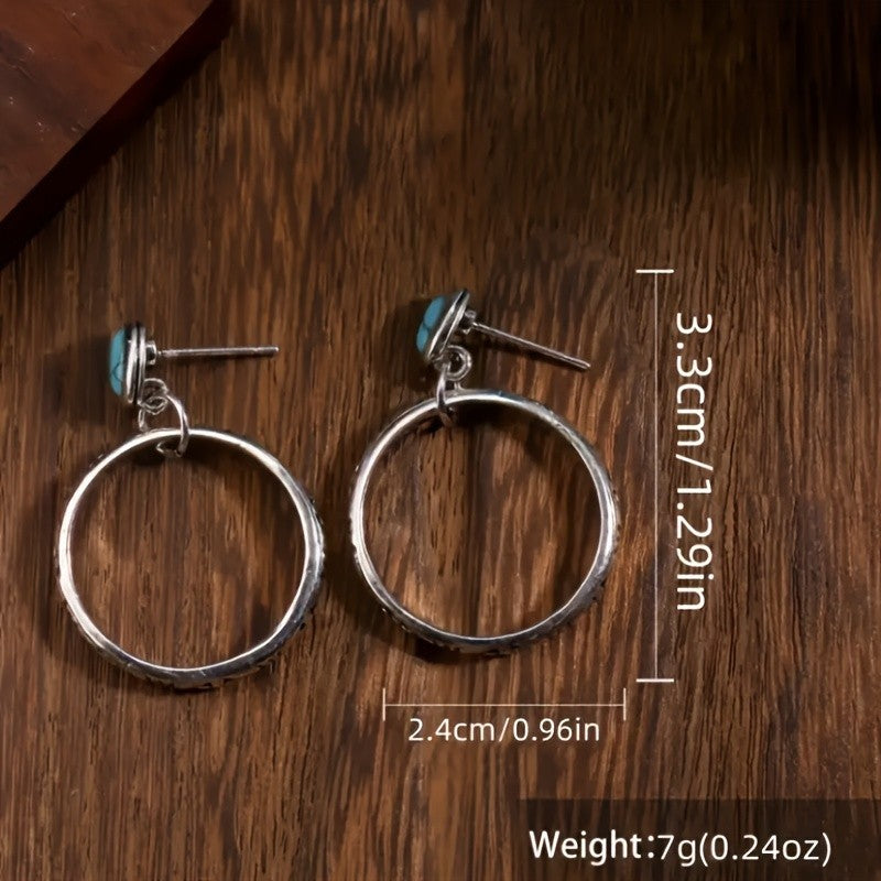 Boho Turquoise Textured Hoop Earrings